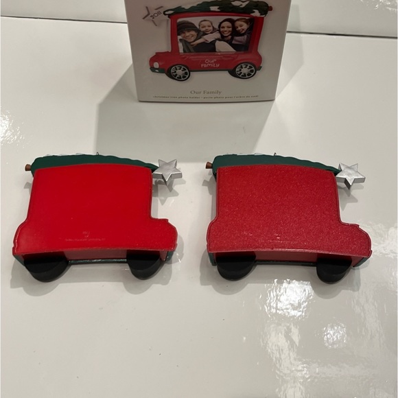 HALLMARK Keepsake Ornament 2011 Our Family Photo Holder Tree On Red Car Lot Of 2 - Picture 2 of 14